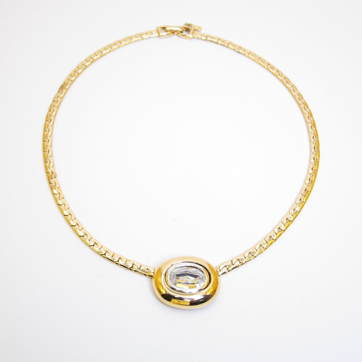 Yves Saint Laurent Vintage Oval Rhinestone Golden Necklace