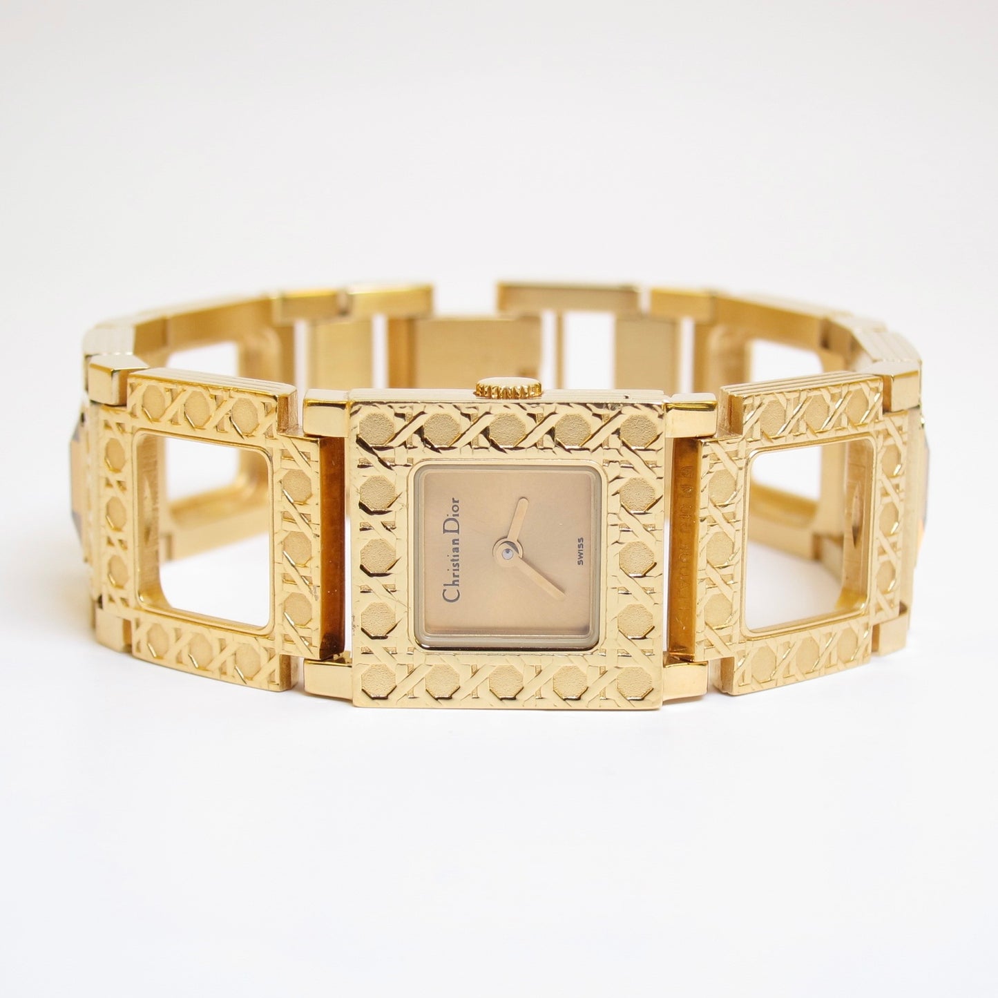 Christian Dior Vintage La Parisienne D60-159 Gold Cannage Bracelet with Removable Yellow Stone Watch