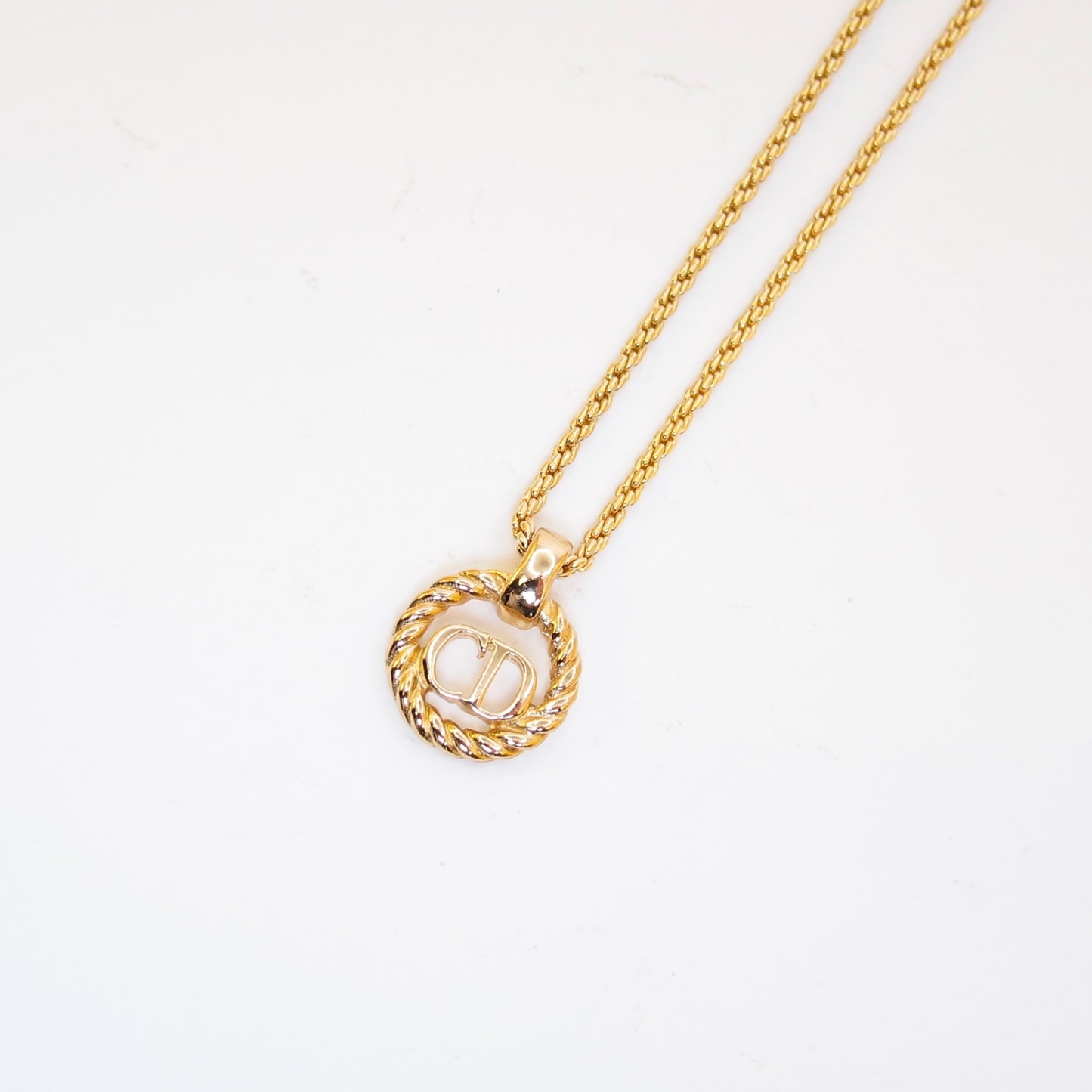 Christian Dior 復古 CD 標誌扭紋金色項鍊