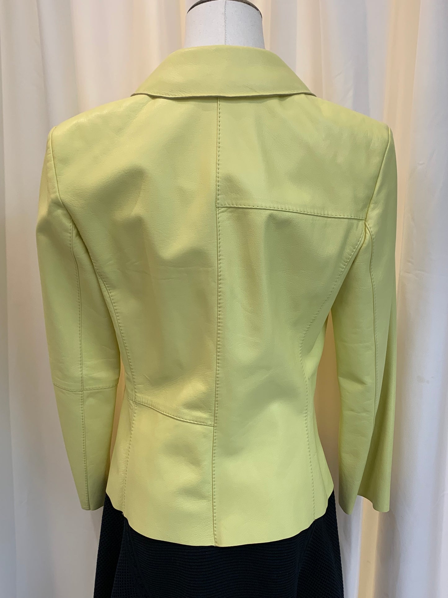 Valentino Miss V Vintage Lemon Yellow Leather Cropped Jacket Size 38