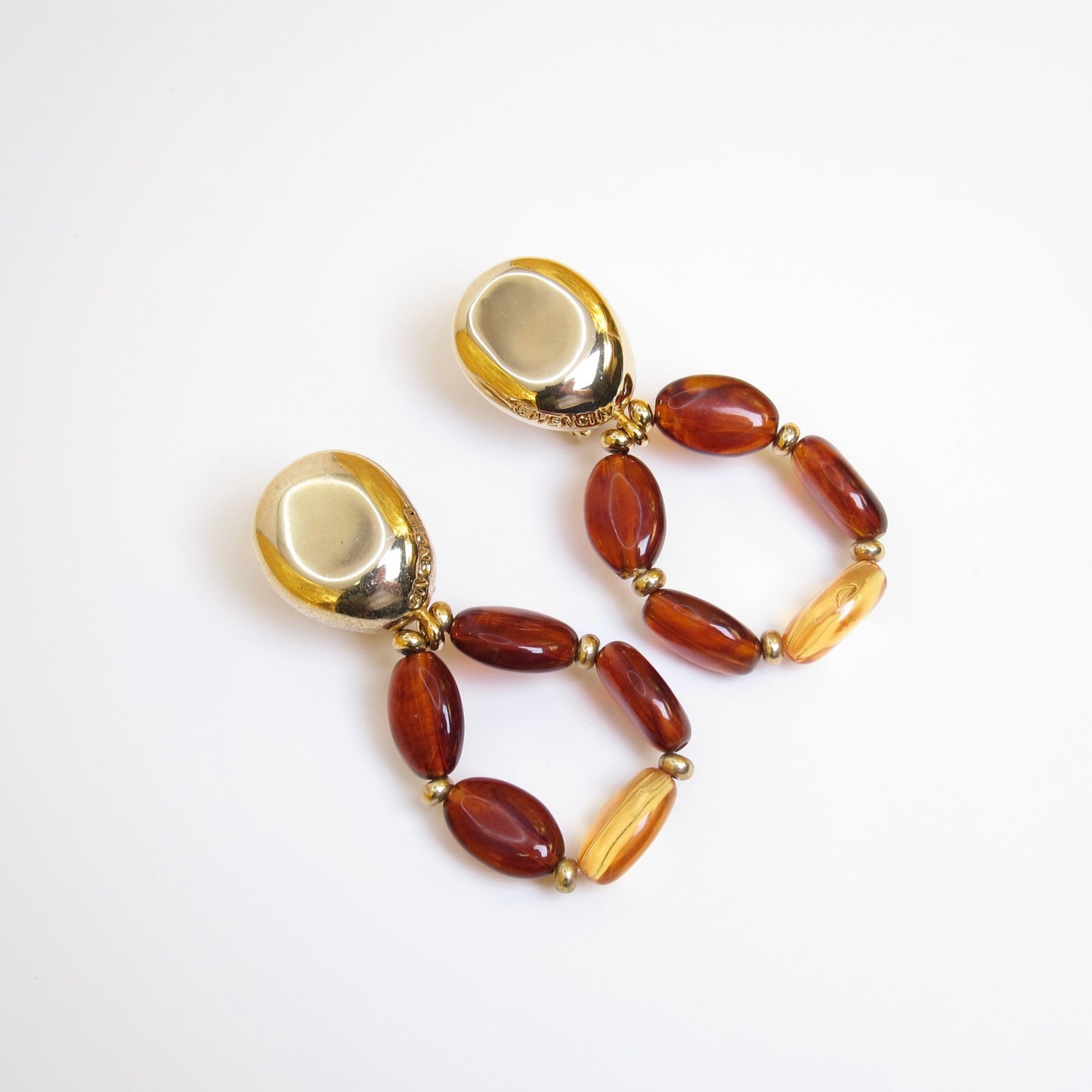 Givenchy Vintage Givenchy Logo Amber Resin Bead Drop Golden Clip-on Earrings