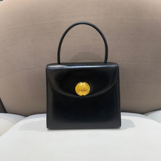 紀梵希復古黑色皮革Logo紐扣兩用手提包