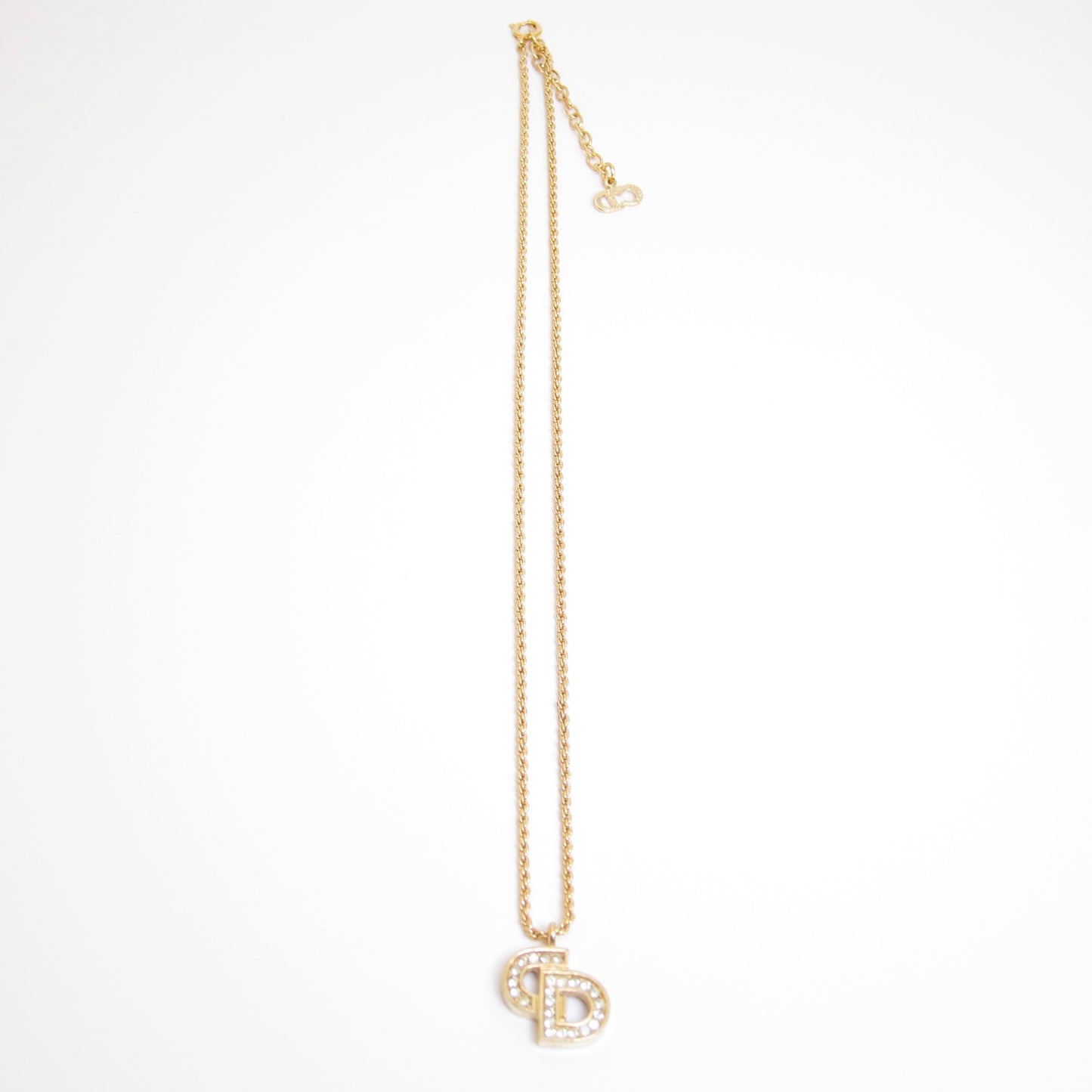 Christian Dior Vintage CD Logo with Rhinestone Golden Necklace