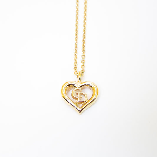 Christian Dior Vintage CD Logo in Heart Shape Golden Necklace