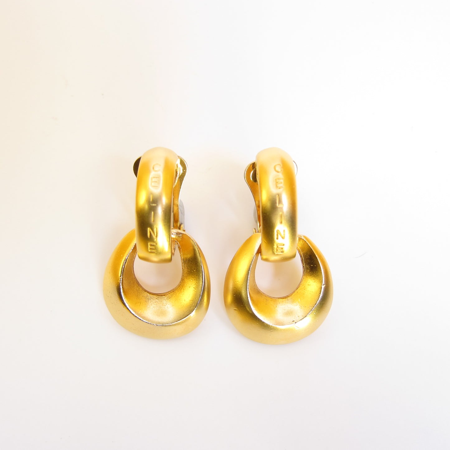 Celine Vintage Celine Logo 2-way Usage Golden Clip-on Earrings