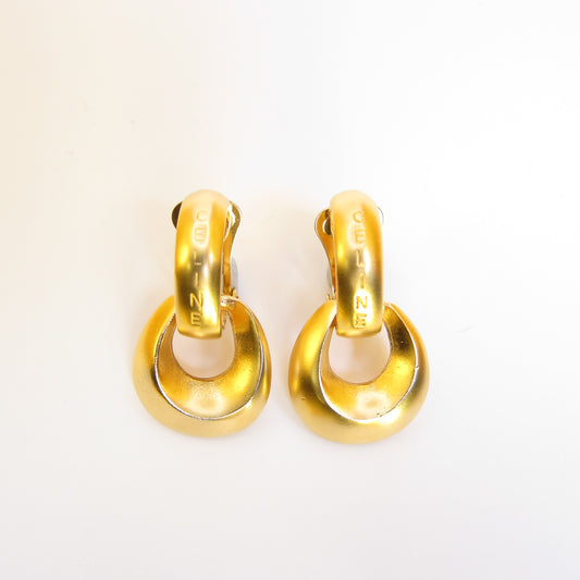 Celine Vintage Celine Logo 2-way Usage Golden Clip-on Earrings
