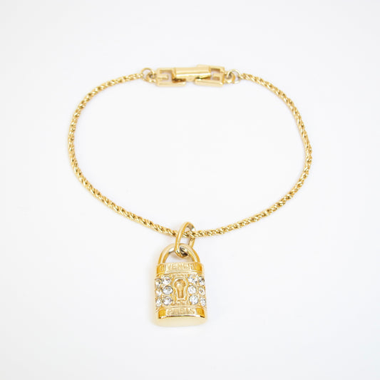 Givenchy Vintage Givenchy Logo on Padlock with Rhinestone Golden Bracelet