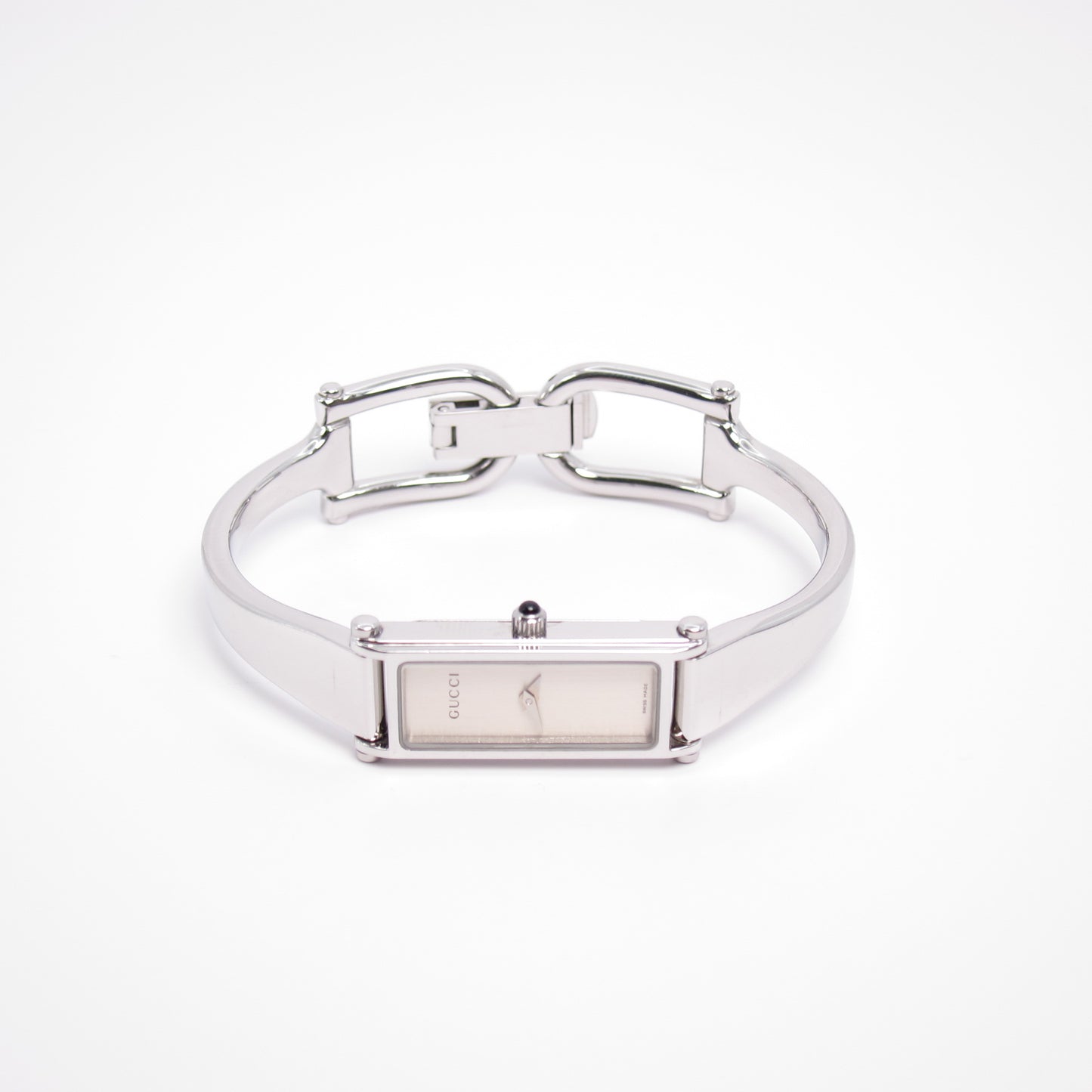 Gucci Vintage Rectangle White Face Silver Bangle Watch