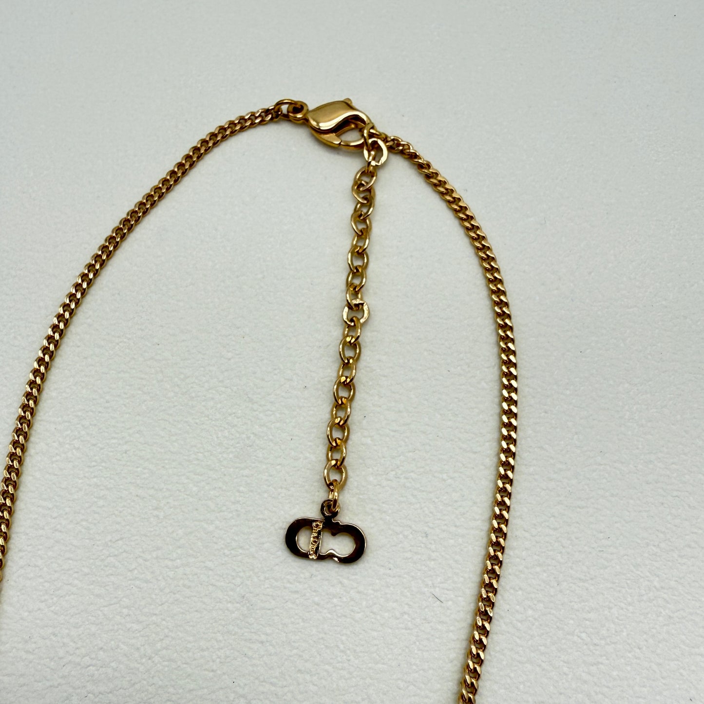 Christian Dior Vintage Dior Logo in Oval Shape with Rhinestone Golden Necklace
