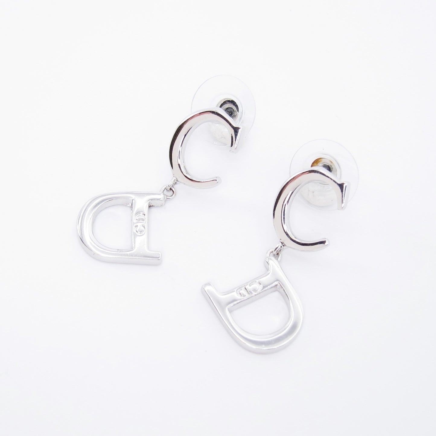 Christian Dior Vintage CD Logo Silver Earrings