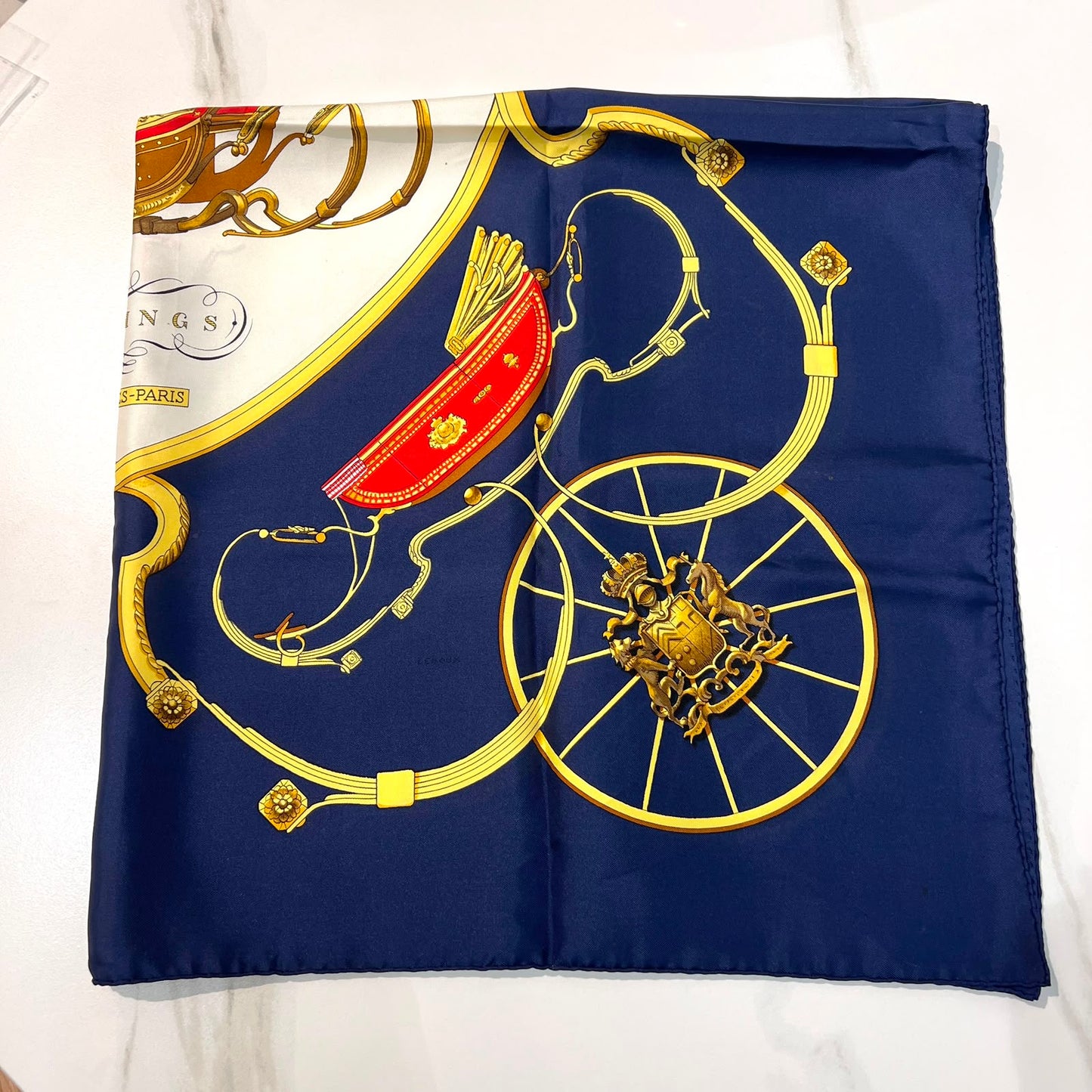 Hermes Vintage Springs Navy Silk Scarf