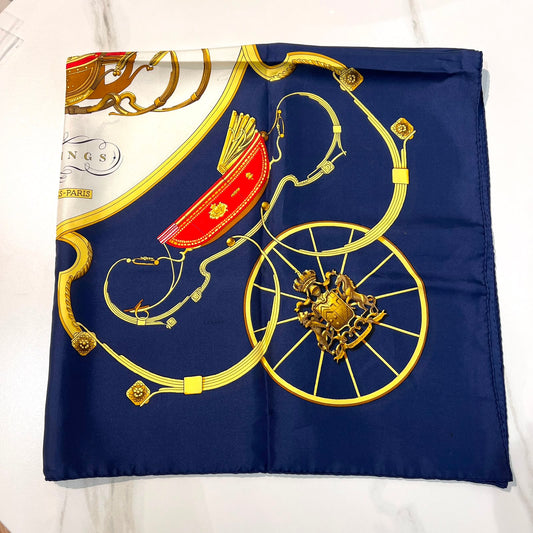 Hermes Vintage Springs Navy Silk Scarf
