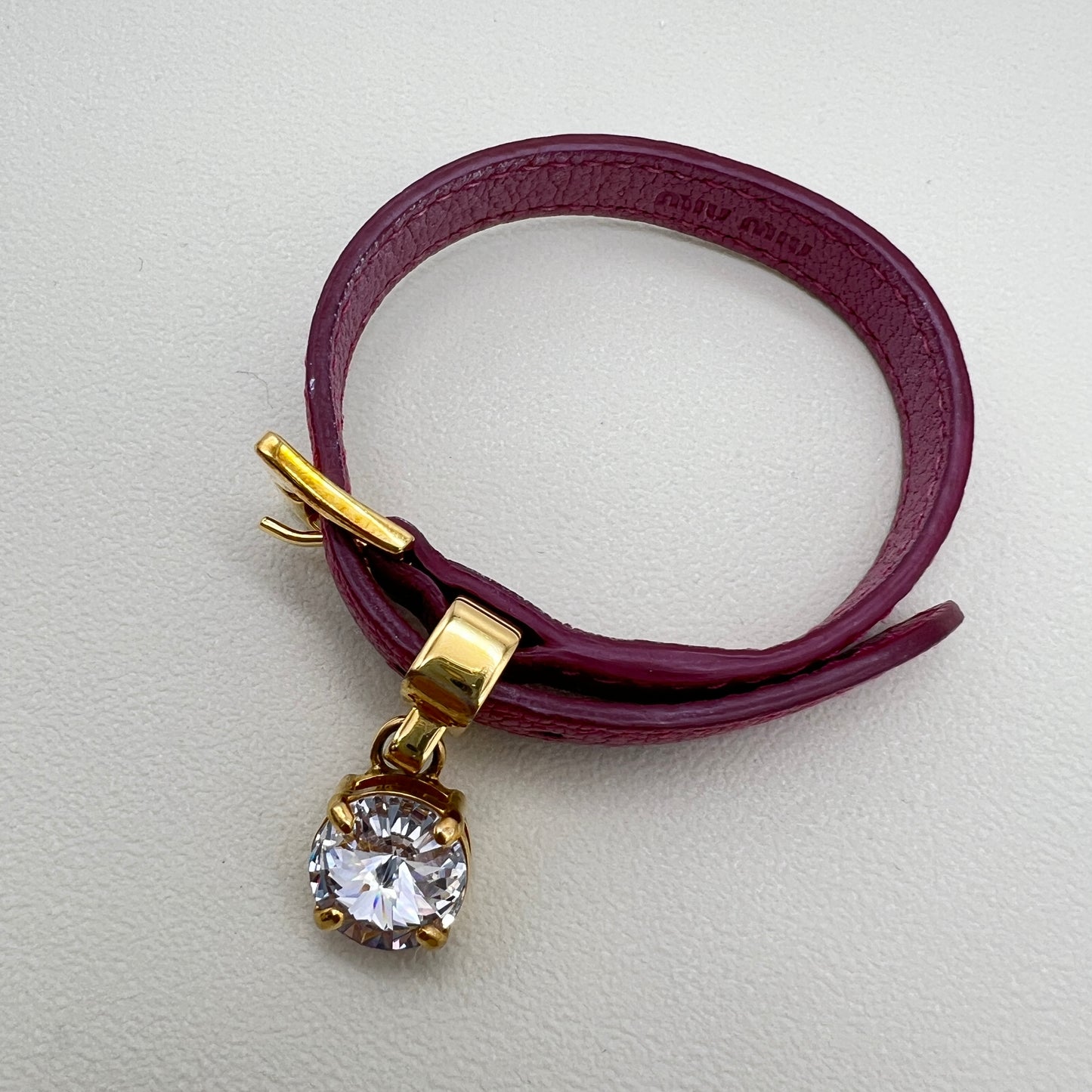 Miu Miu Vintage Rhinestone and Bruyere Leather Bracelet