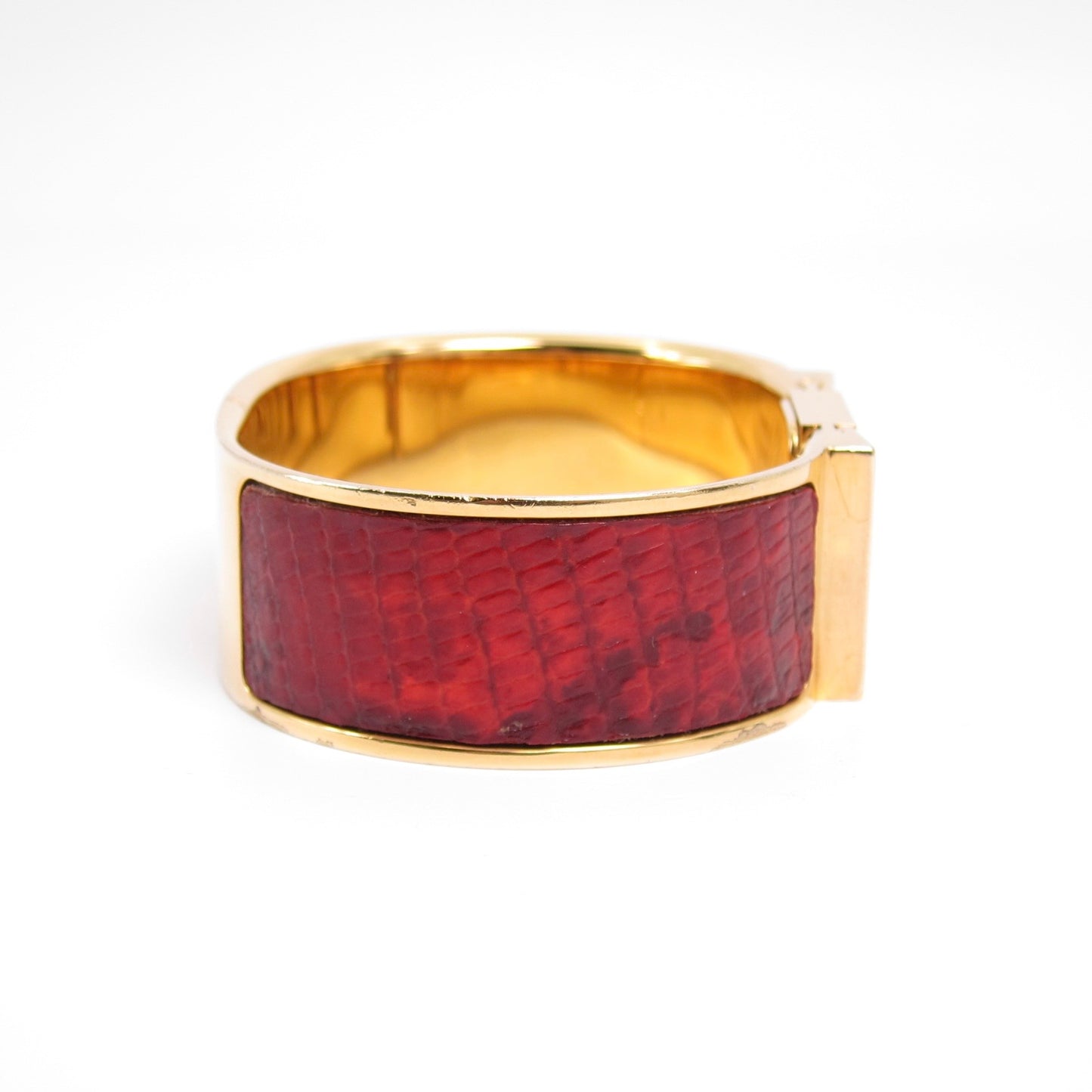 Hermes Vintage Loquet Red Crocodile Leather Golden Bangle Watch