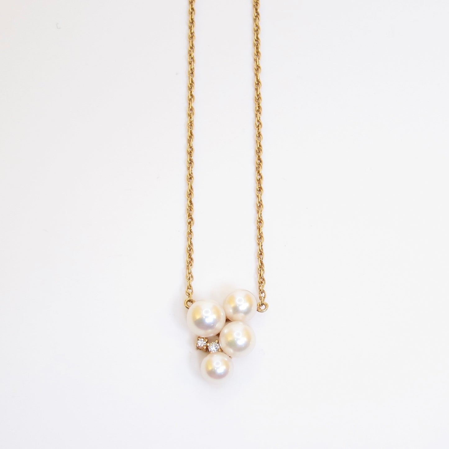 Tasaki Vintage 18K Gold Akoya Pearl and 0.04ct Diamond Necklace