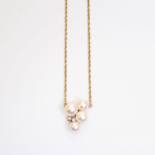 Tasaki Vintage 18K Gold Akoya Pearl and 0.04ct Diamond Necklace