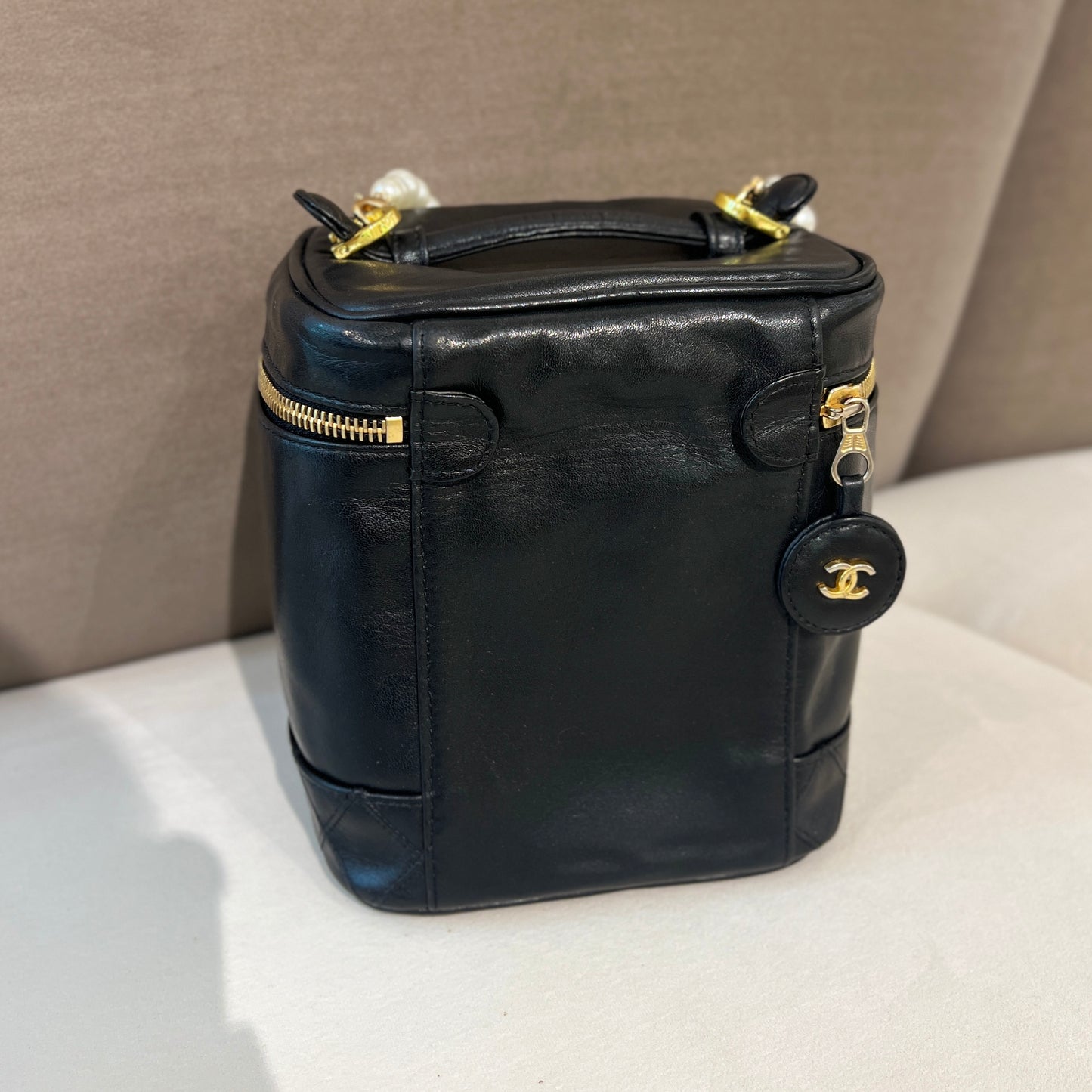 Chanel Vintage Bicolore Black Lambskin Vanity Bag