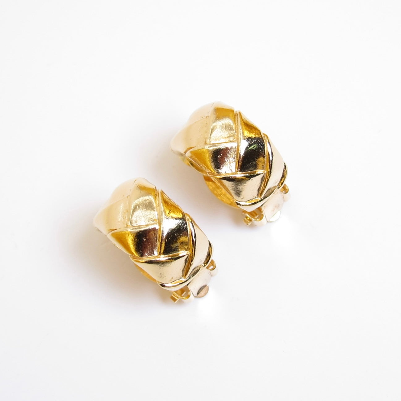 Yves Saint Laurent Vintage Quilted Golden Hoop Clip-on Earrings