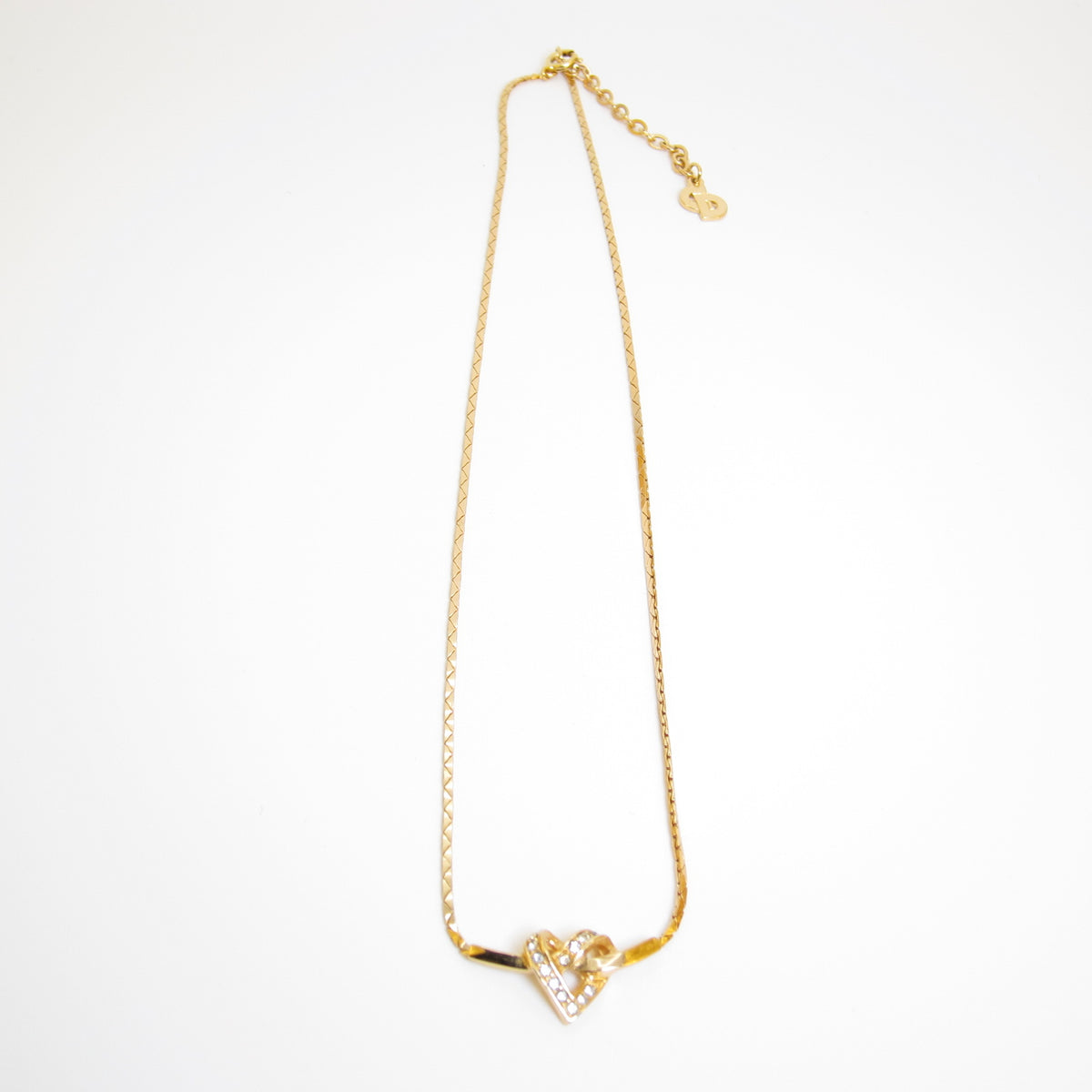 Christian Dior Vintage Rhinestone Heart Gold-Tone Necklace