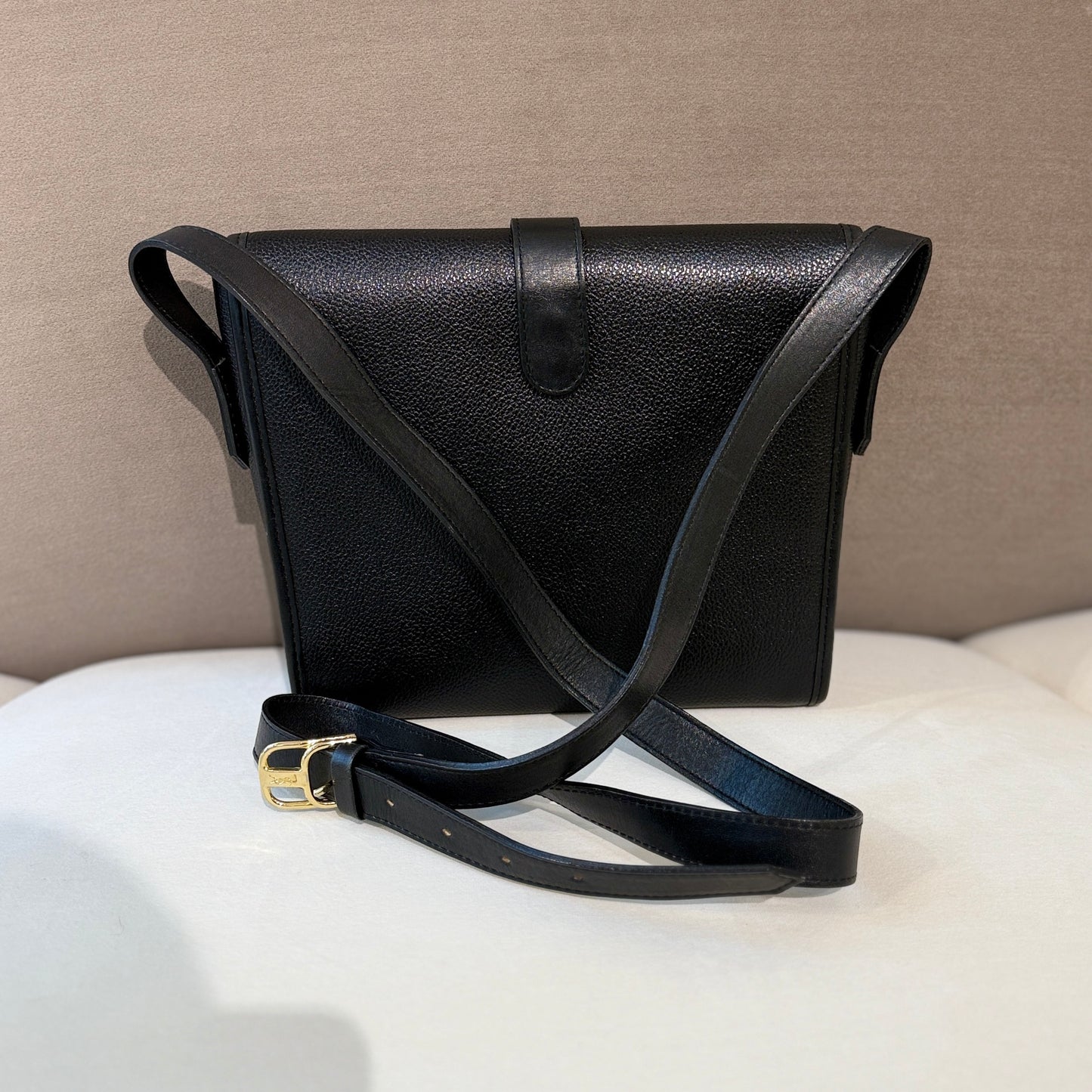 Yves Saint Laurent Golden Buckle Vintage Black Leather Shoulder Bag