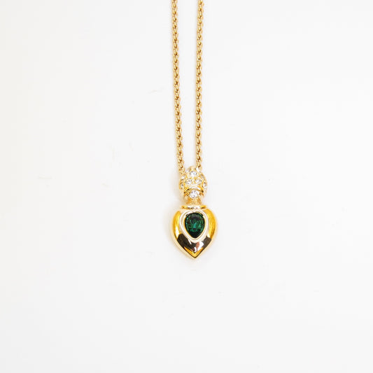 Christian Dior 復古時尚綠色寶石和水鑽金色項鍊