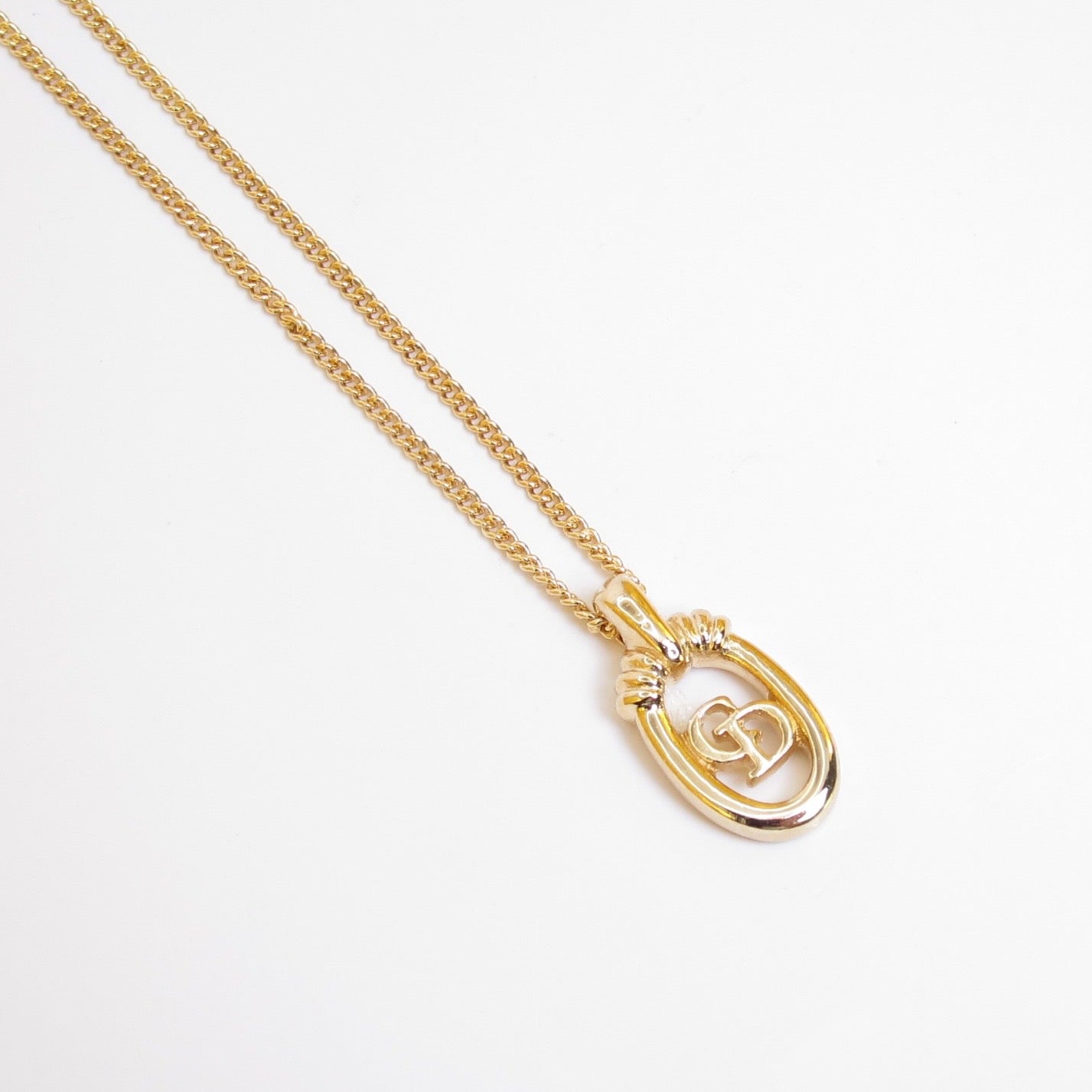 Christian Dior Vintage CD Logo in Oval Shaped Golden Necklace
