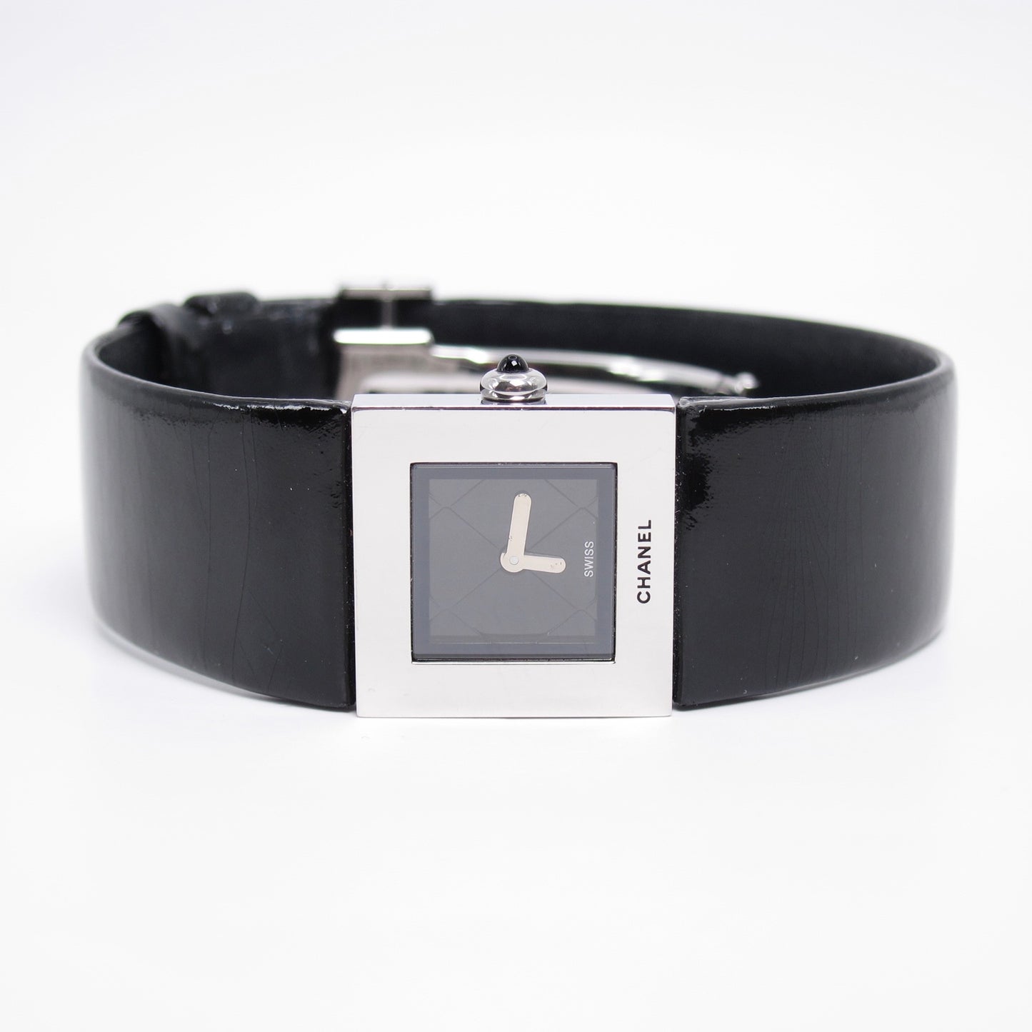 Chanel Vintage Matelasse Square Black Face with Leather Strap Watch