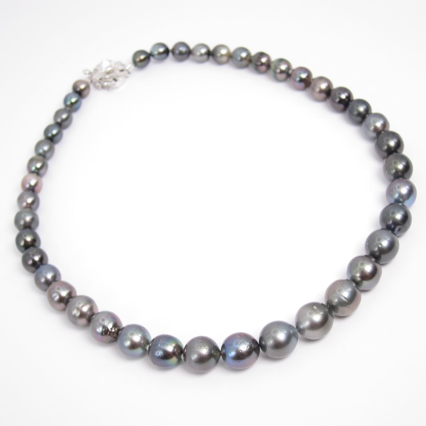 No Brand Vintage Black South Sea Pearl with Silver Flower Buckle Necklace