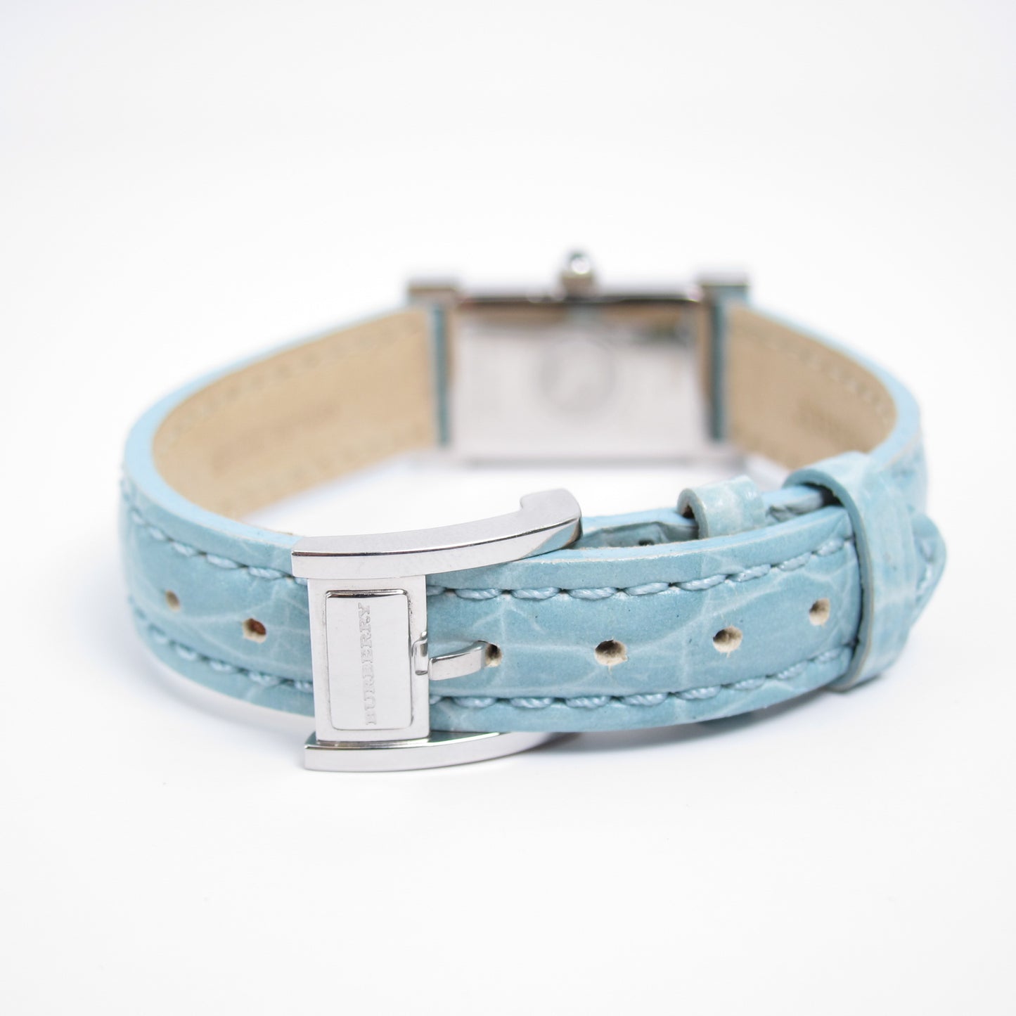 Burberry Vintage Rectangle Shell Pearl Face with Blue Leather Strap Watch