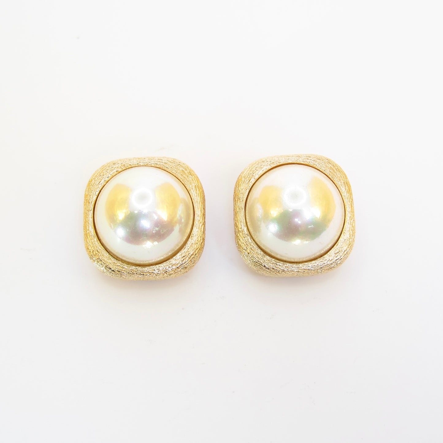 Christian Dior Vintage Pearl on Square Golden Clip-on Earrings