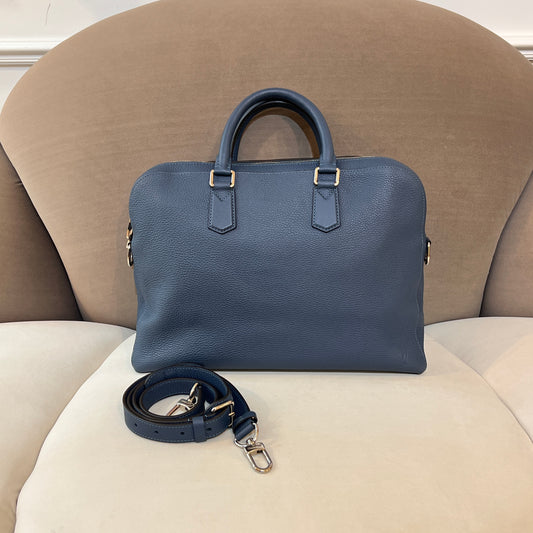 Louis Vuitton Vintage Blue Grained Leather Structured Briefcase Shoulder Bag