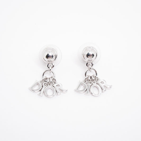 Christian Dior Vintage Dior Letter Charm Dangle Silver Earrings