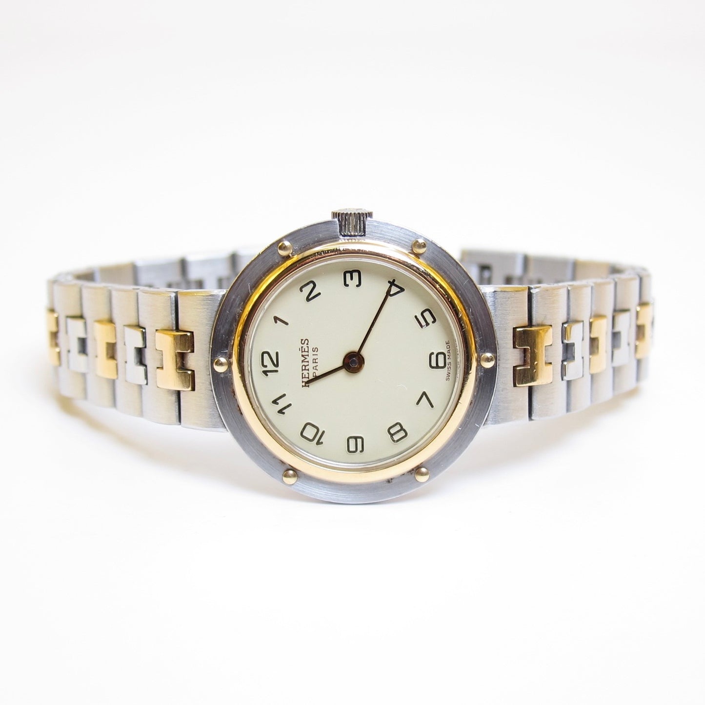 Hermes Vintage Olympia Ivory Face with Date and H Bracelet Two Tone Watch