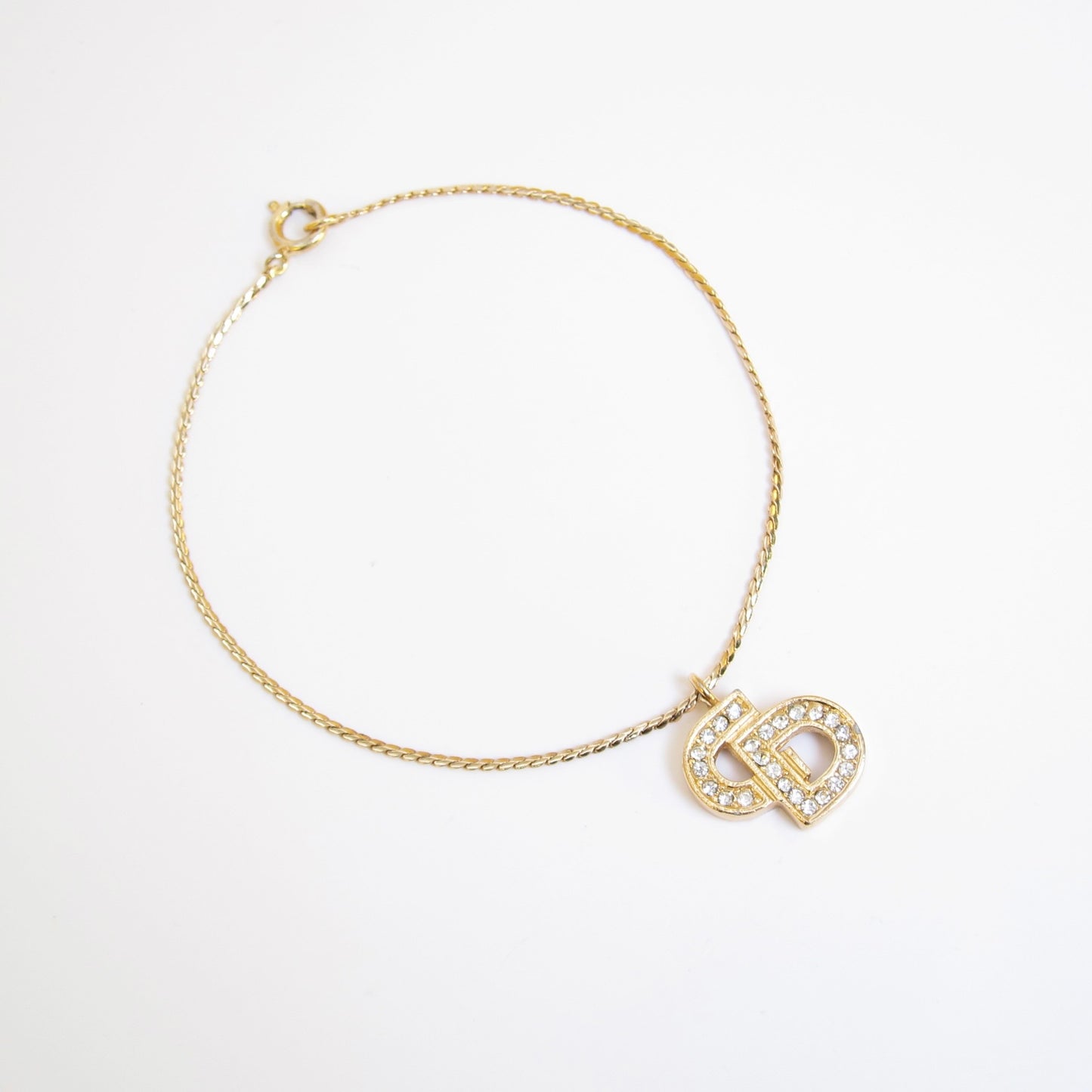 Christian Dior Vintage CD Logo with Rhinestone Golden Bracelet