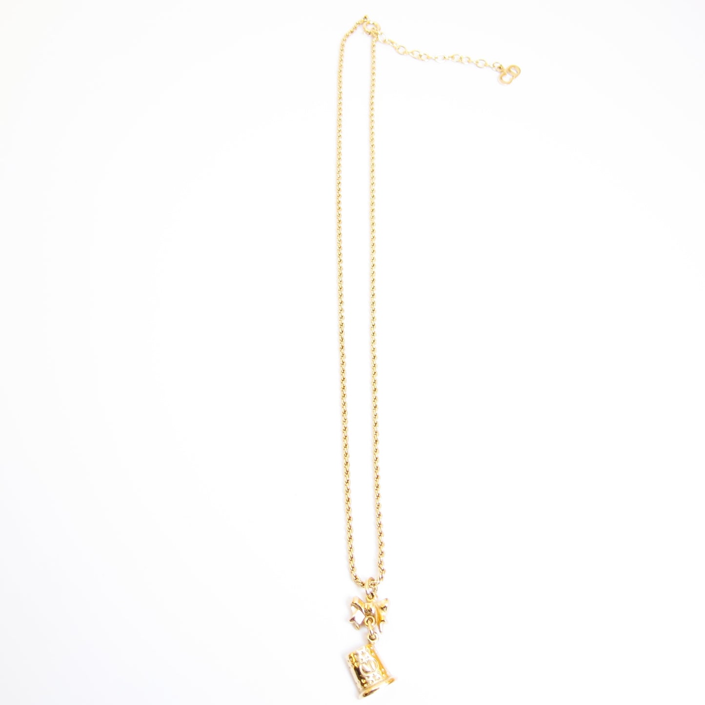 Christian Dior Vintage CD Logo on Hat and Ribbon Golden Necklace