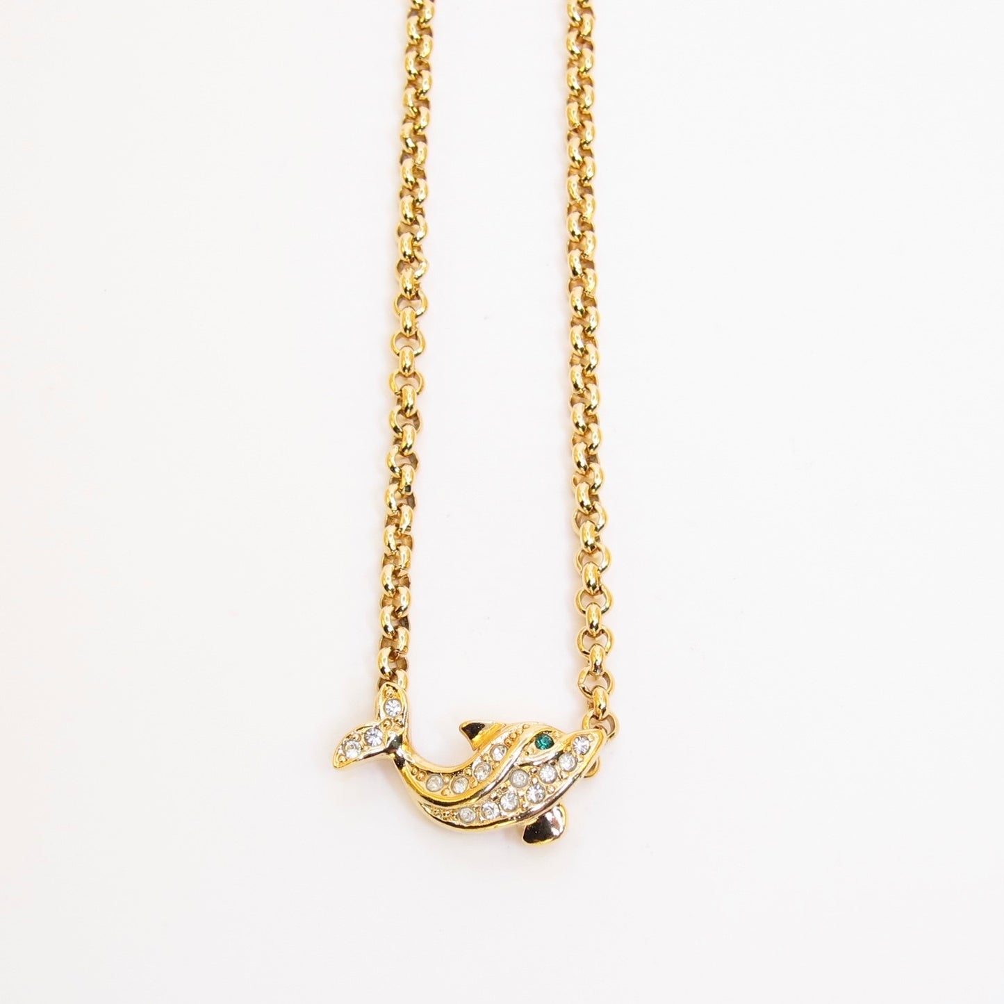 Christian Dior Vintage Dolphin with Rhinestone Golden Necklace