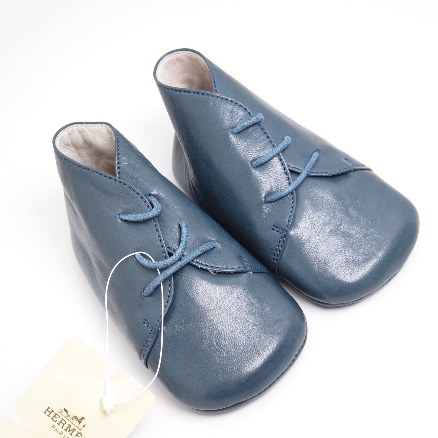Hermes Vintage Blue Leather Baby Shoes