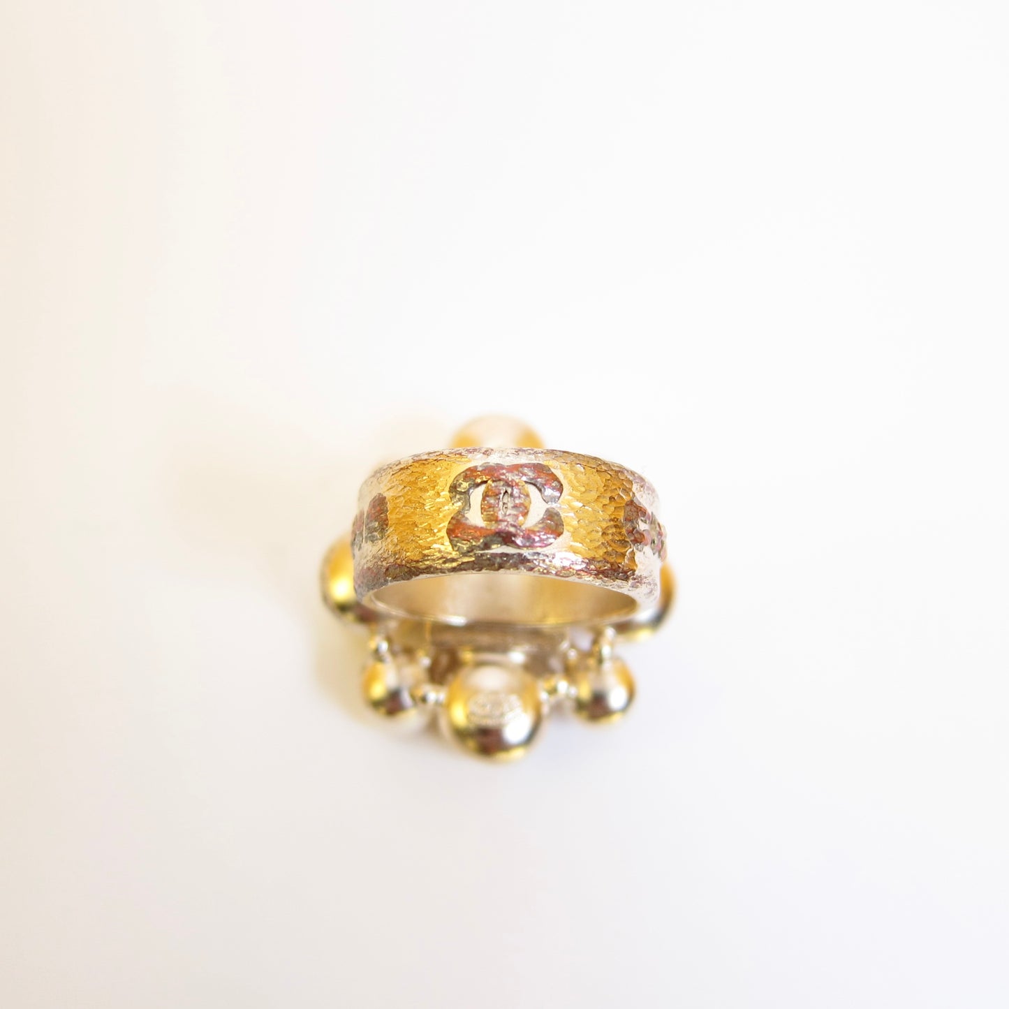 Chanel Vintage CC Logo Pearl and Stone Golden Ring #12