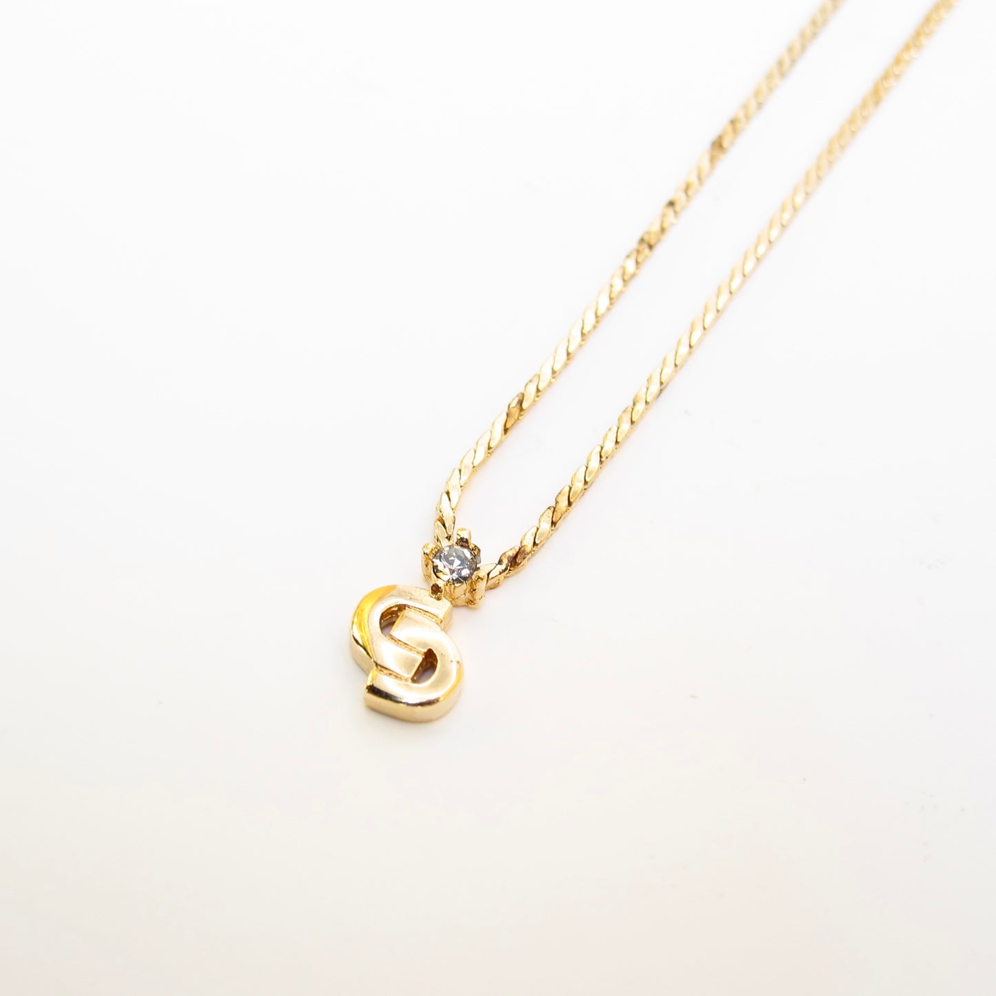 Christian Dior Vintage CD Logo and Rhinestone Golden Necklace
