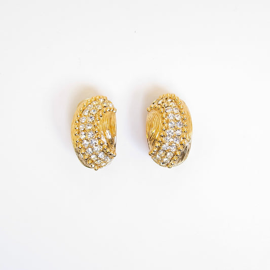 Christian Dior Vintage Stylish Rhinestone Golden Clip-on Earrings
