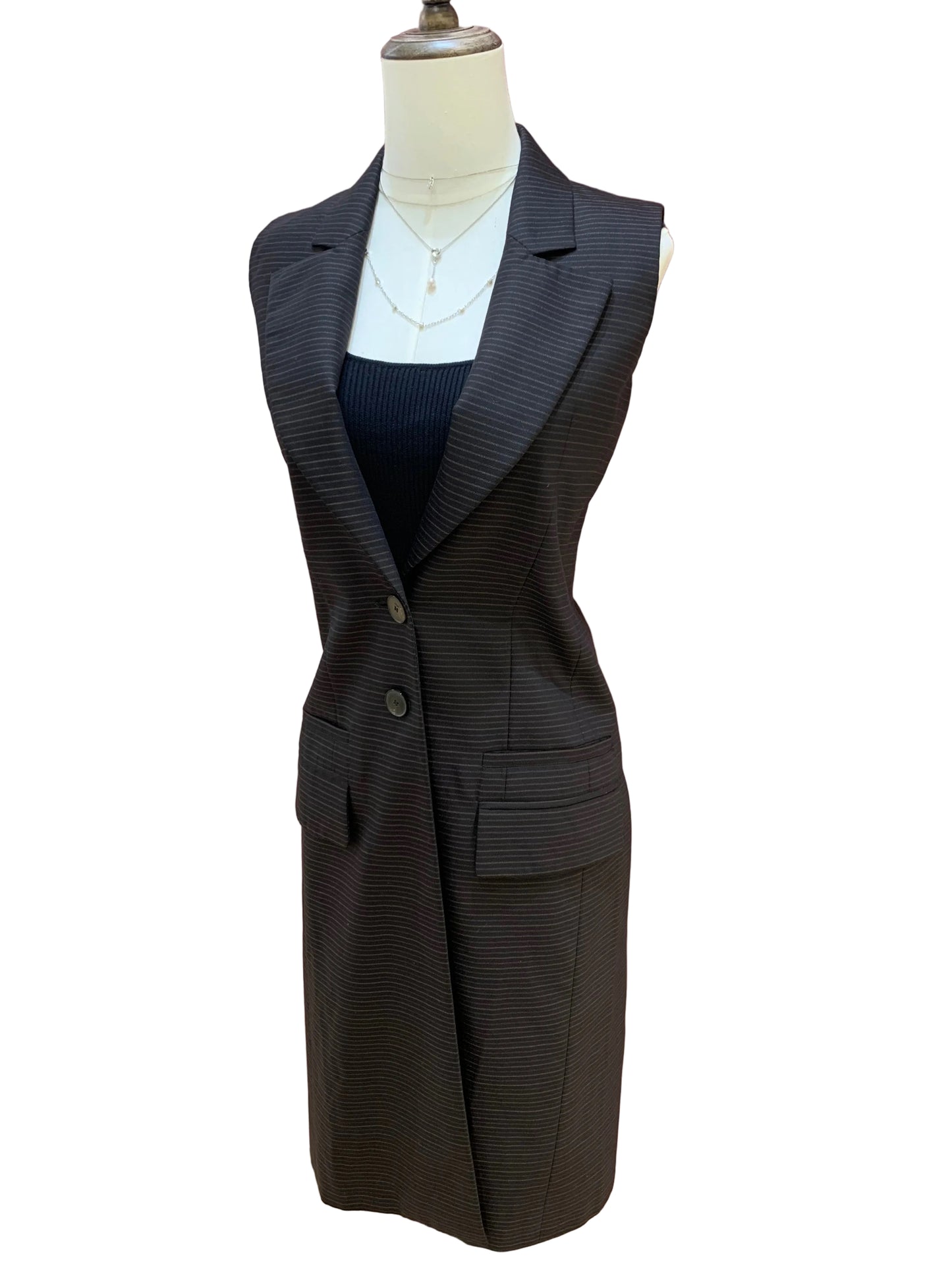 Christian Dior Paris Pinstripe Longline Sleeveless Tailored Vest