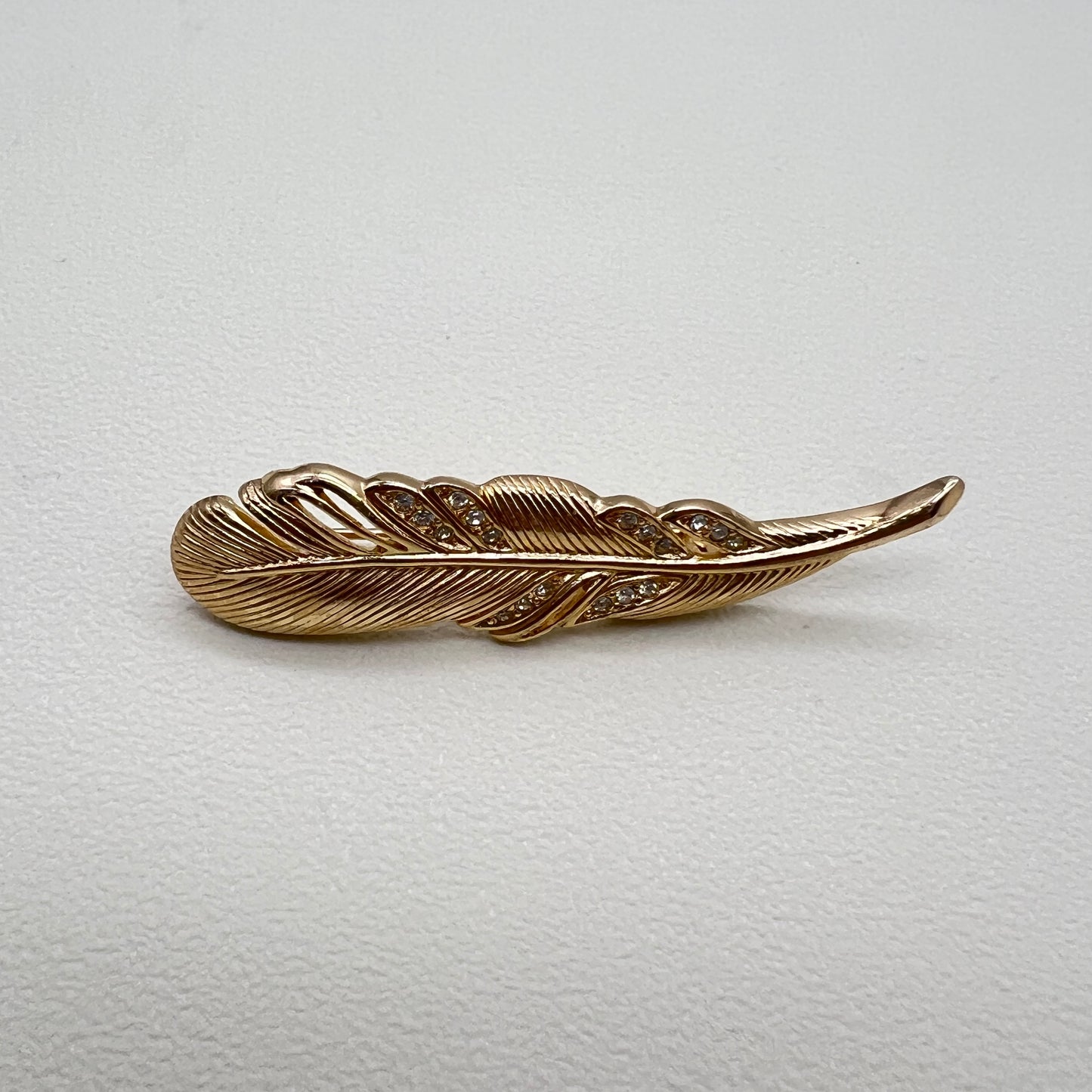 Christian Dior Vintage Leaf Motif Rhinestone Golden Brooch