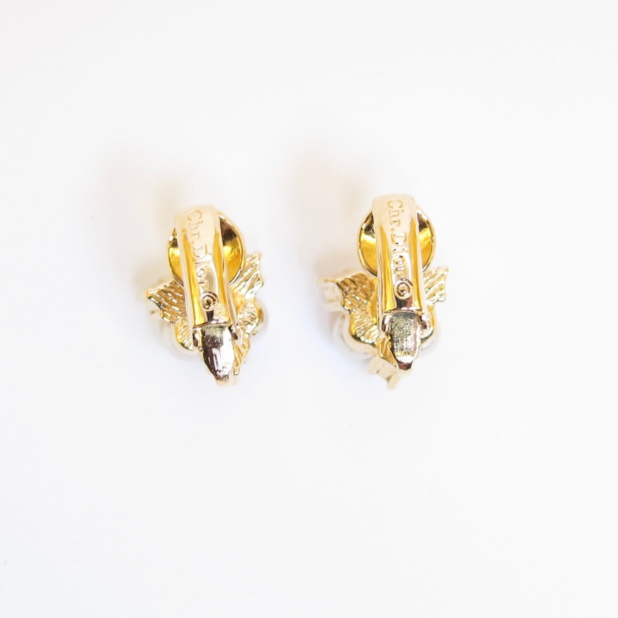 Christian Dior Vintage Pearl and Rhinestone Golden Clip-on Earrings