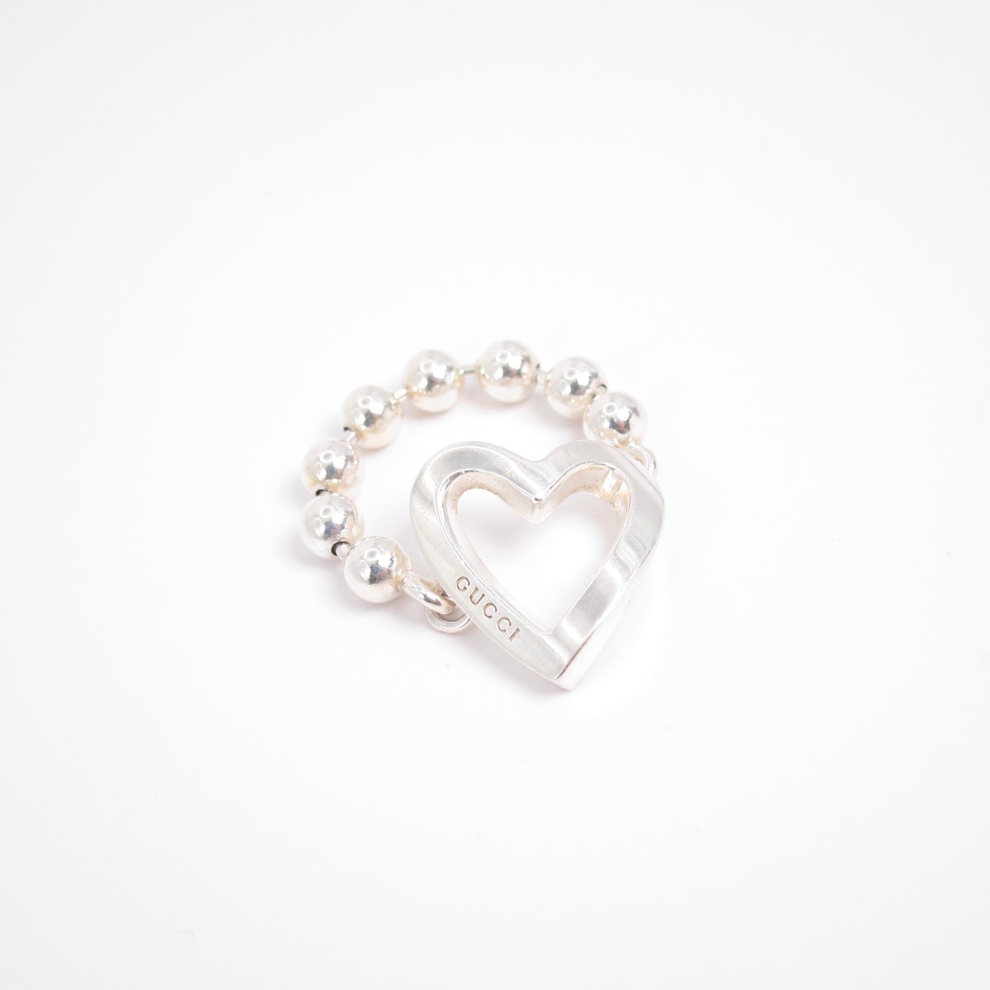 Gucci Vintage Open Heart 925 Silver Ball Chain Ring