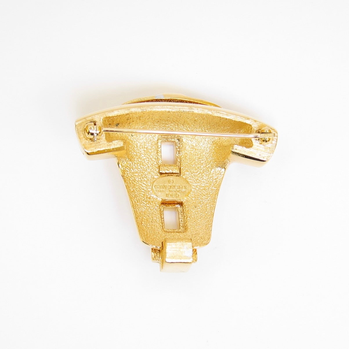 Givenchy Vintage Stylish Green and Rhinestone Golden Brooch