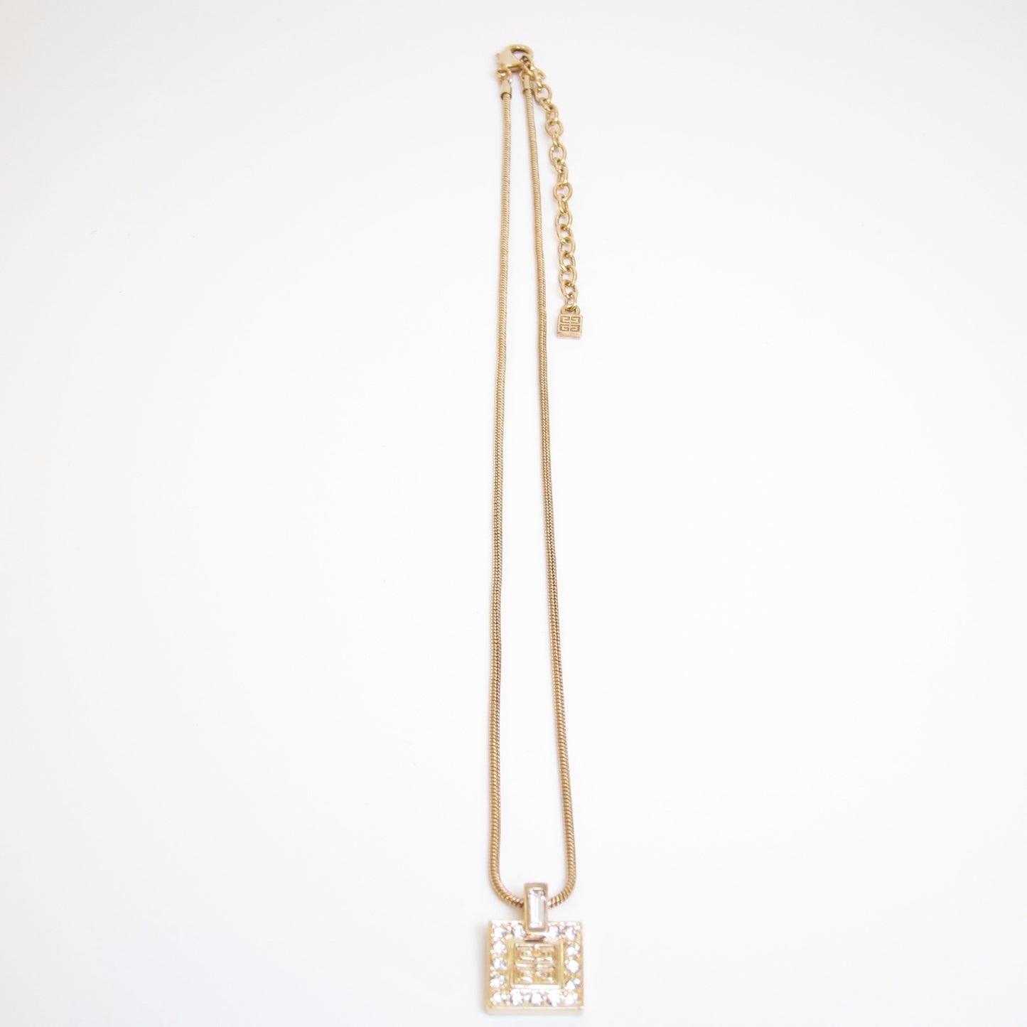 Givenchy Vintage 4G Logo Square Rhinestone Pendant Golden Necklace