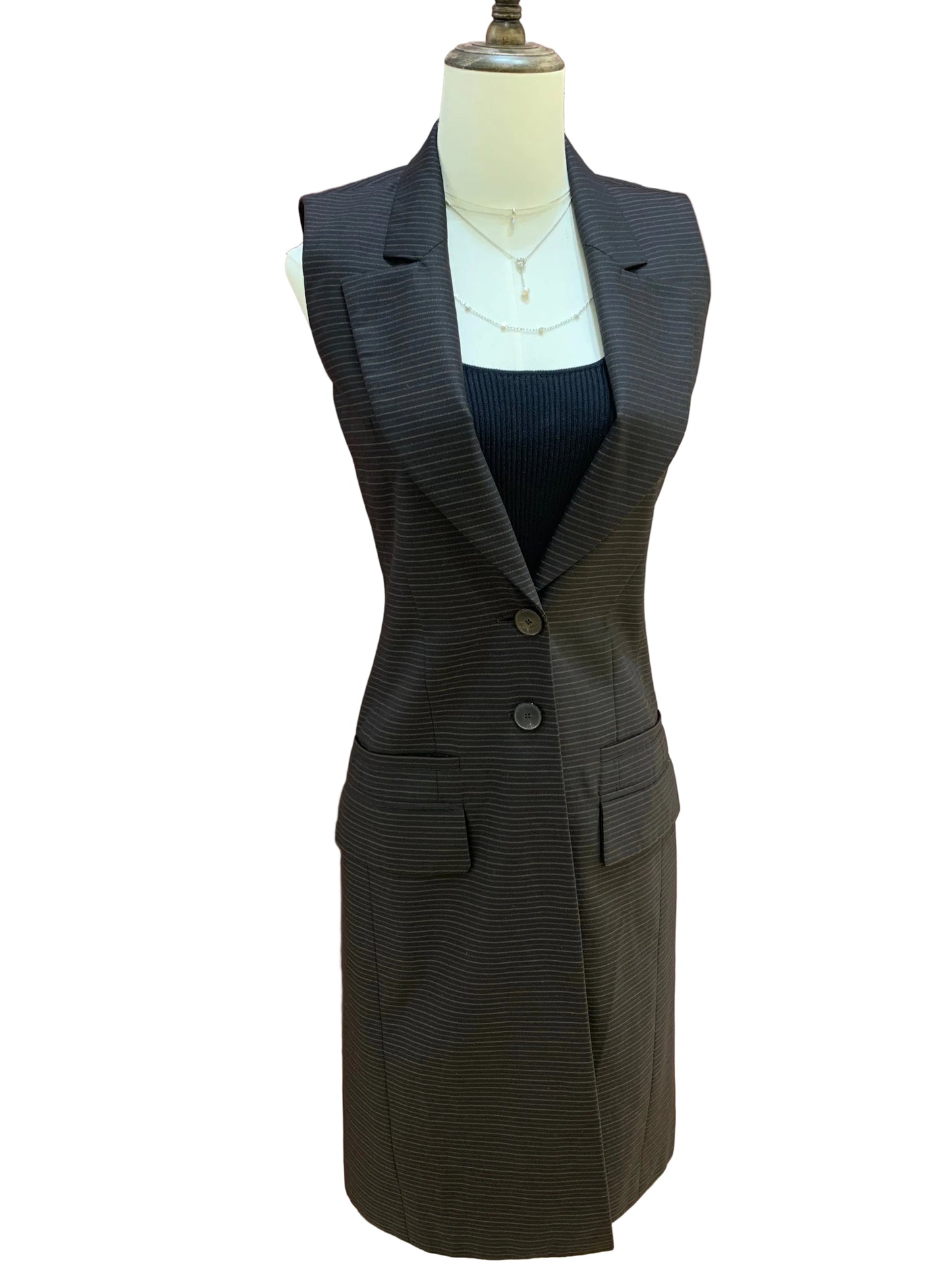 Christian Dior Paris Pinstripe Longline Sleeveless Tailored Vest