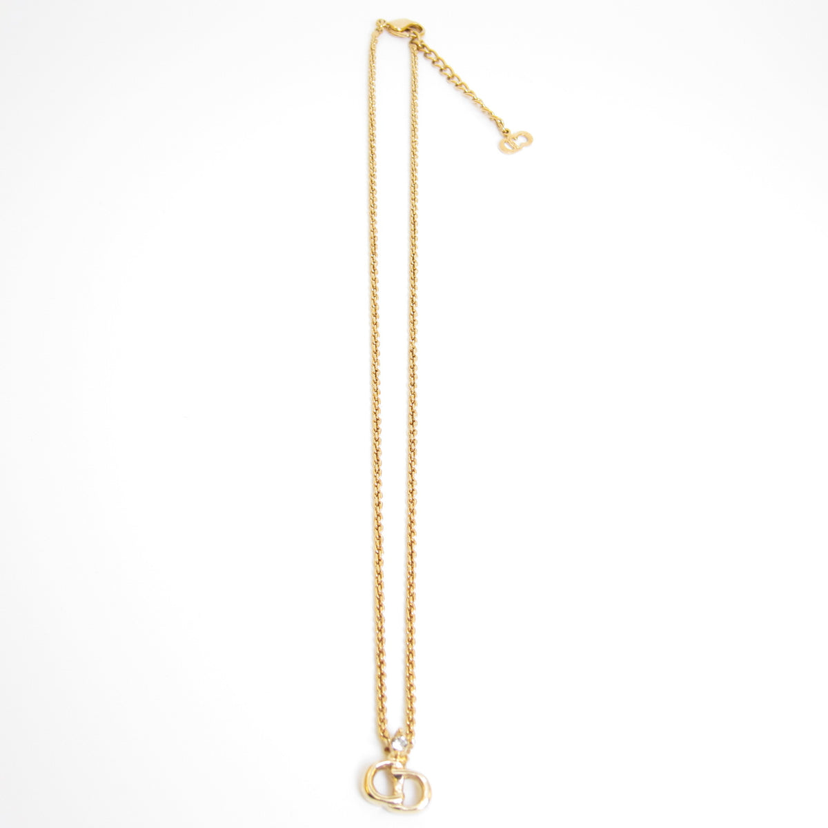 Christian Dior Vintage Interlocking CD Logo Rhinestone Gold-Tone Necklace