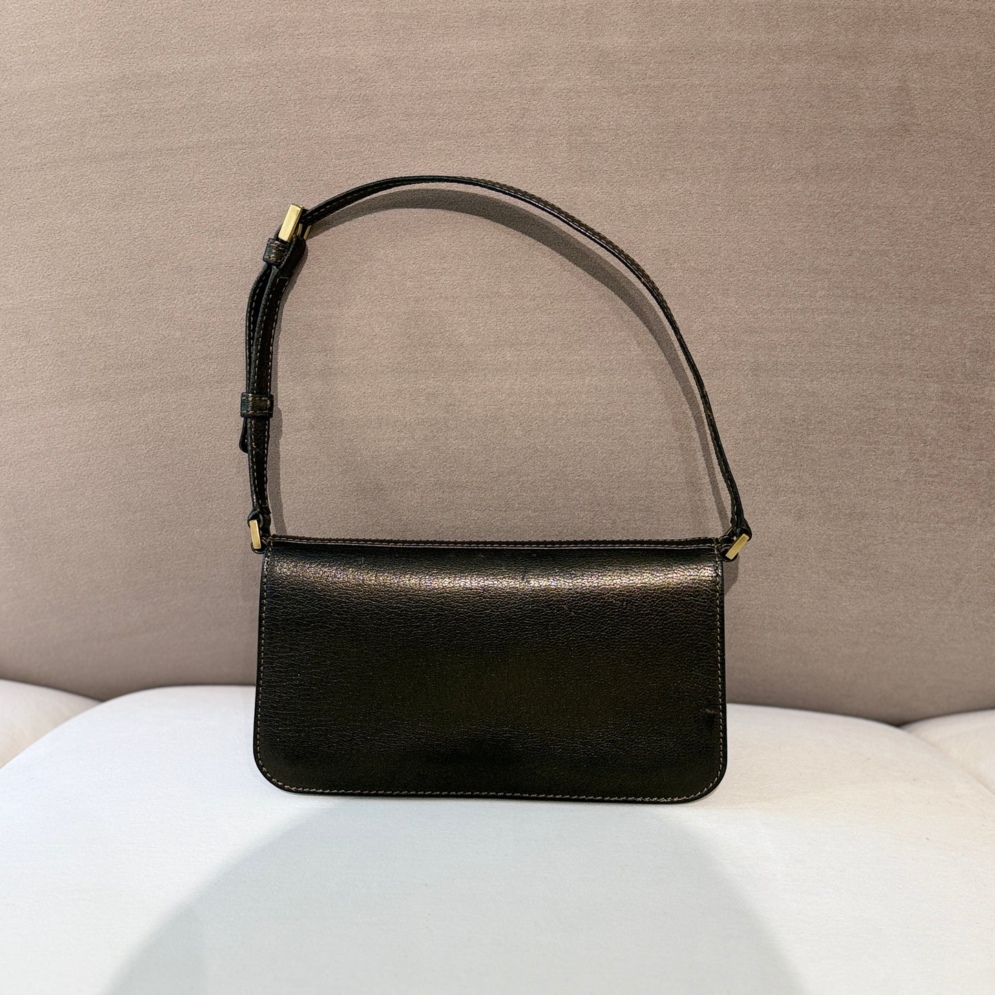 Celine Vintage Dark Brown Leather Shoulder Bag