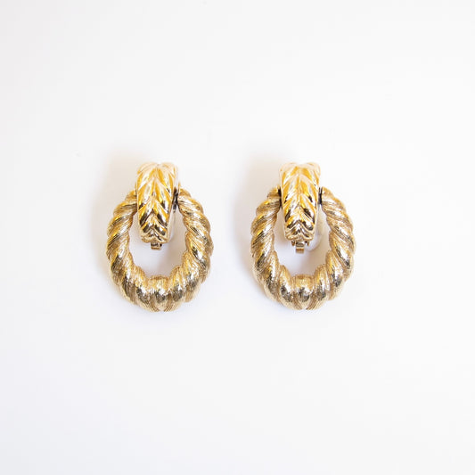 Christian Dior Vintage Twisted Rope Golden Clip-on Earrings
